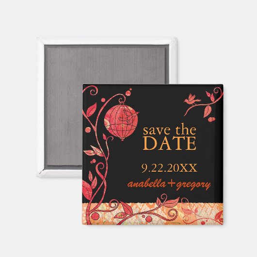 Boho Love Birds Wedding Save the Date マグネット (正面/裏面)