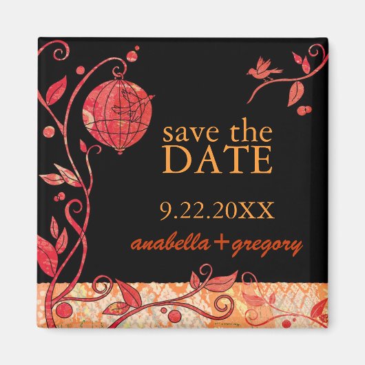 Boho Love Birds Wedding Save the Date マグネット (正面)