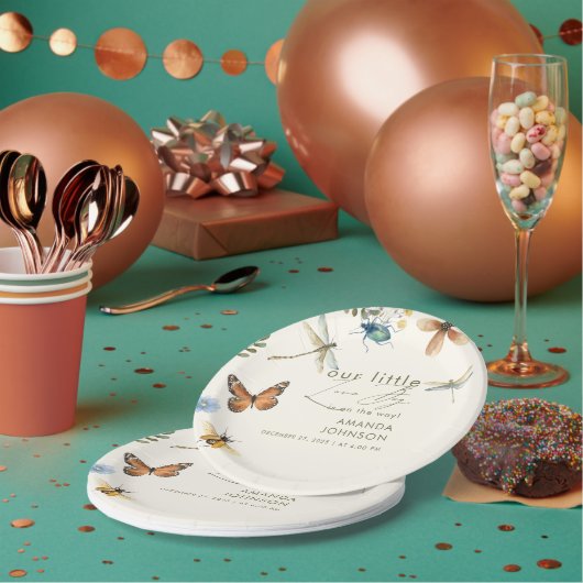 Boho Love Bug虫虫トンボの赤ちゃんシャワー ペーパープレート (複数)