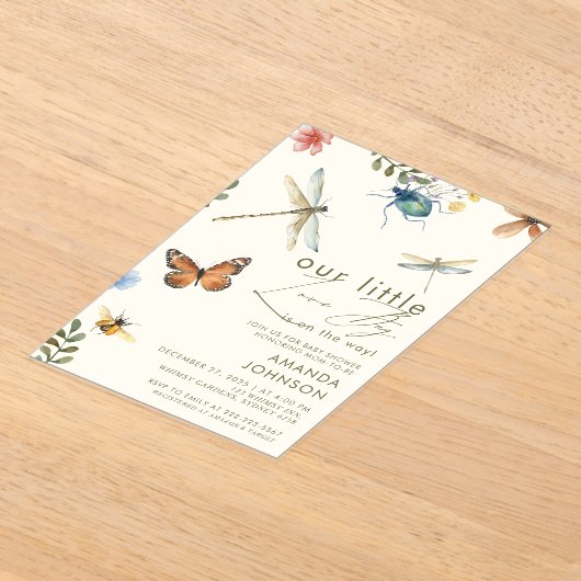 Boho Love Bug Insects Dragonfly baby shower  アクリル招待状 (レイダウン)