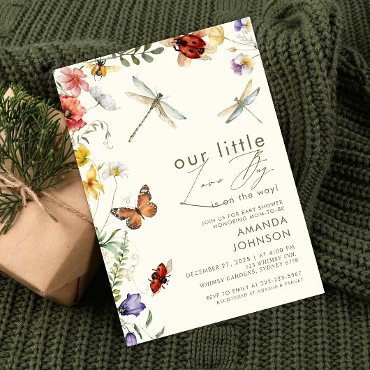 Boho Love Bug Insects Dragonfly baby shower  招待状