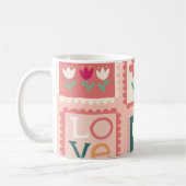 Boho Love & Hearts Pattern Flower Postage Stamp コーヒーマグカップ (左)