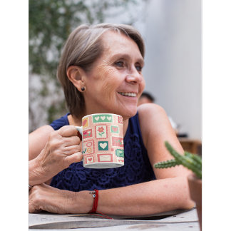 Boho Love & Hearts Pattern Flower Postage Stamp  コーヒーマグカップ