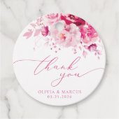 Boho Magentaホットピンクフローラ結婚ズサンキュー フェイバータグ (正面)