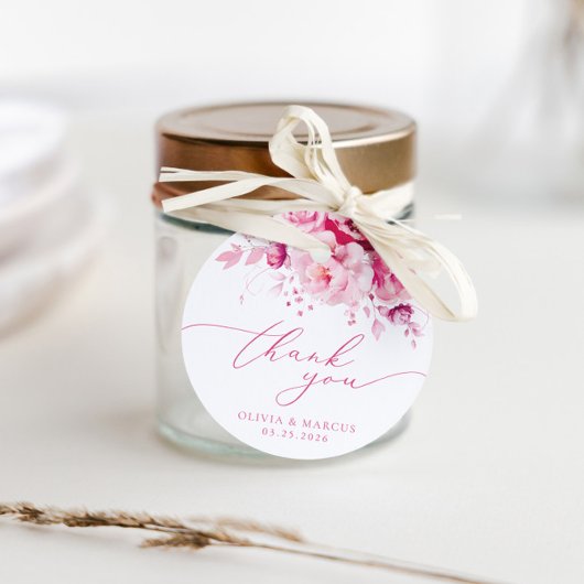 Boho Magentaホットピンクフローラ結婚ズサンキュー フェイバータグ