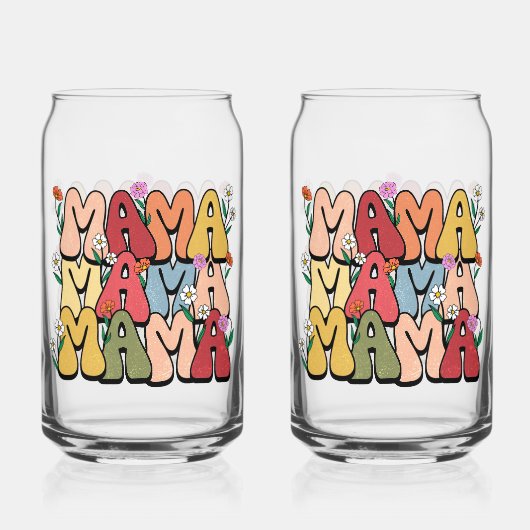 Boho "Mama" Stacked Typography ガラス缶 (正面)
