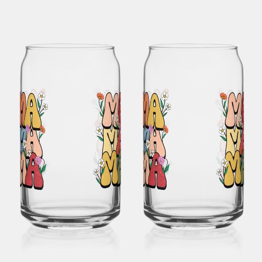 Boho "Mama" Stacked Typography ガラス缶 (左)