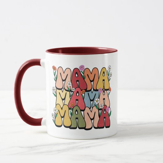 Boho "Mama" Stacked Typography マグカップ (左)