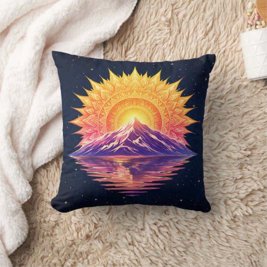 Boho Mandala Mountain Sunset | Cosmic Night Sky クッション (ブランケット)