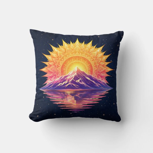 Boho Mandala Mountain Sunset | Cosmic Night Sky クッション (正面)