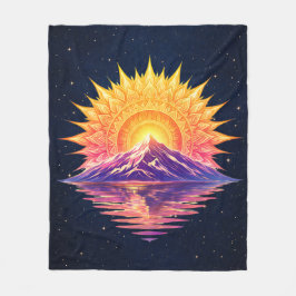 Boho Mandala Mountain Sunset | Cosmic Night Sky フリースブランケット