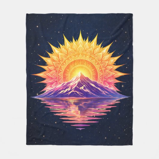 Boho Mandala Mountain Sunset | Cosmic Night Sky フリースブランケット (正面)