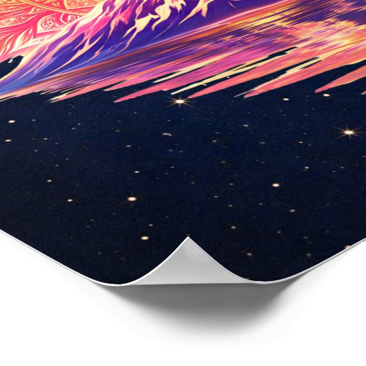 Boho Mandala Mountain Sunset | Cosmic Night Sky ポスター (角)