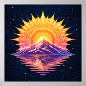 Boho Mandala Mountain Sunset | Cosmic Night Sky ポスター (正面)
