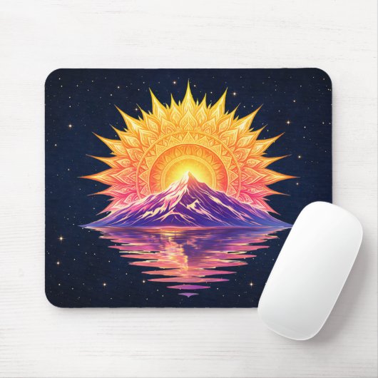 Boho Mandala Mountain Sunset | Cosmic Night Sky マウスパッド (マウス)