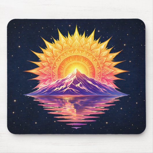 Boho Mandala Mountain Sunset | Cosmic Night Sky マウスパッド (正面)