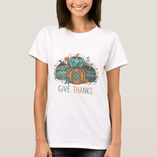 Boho Mandala Pumpkins Give Thanks Thanksgiving Tシャツ (正面)