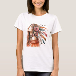 Boho Mandala T-Shirt – Floral Feathers Tシャツ