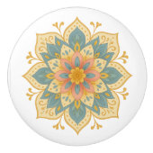 Boho Mandala Teal Blush & Gold Ceramic Knob Pull セラミックノブ (正面)