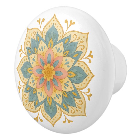 Boho Mandala Teal Blush & Gold Ceramic Knob Pull セラミックノブ (右)