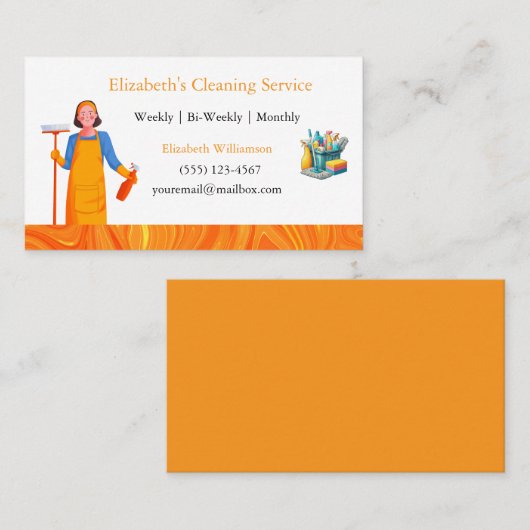 Boho Marble Cartoon Maid House Cleaning Service 名刺 (正面/裏面)