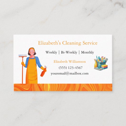 Boho Marble Cartoon Maid House Cleaning Service 名刺 (正面)