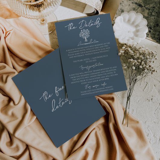 Boho Marina Blue Floral Bouquet Wedding Details エンクロージャーカード