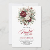 Boho Maroon Floral Bridal Shower Invitation 招待状 (正面)