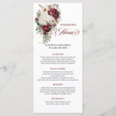 Boho maroon white gold floral wedding menu design メニュー (正面)