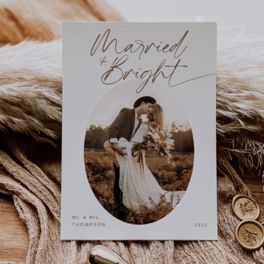 Boho Married & Bright Elegant Script Christmas シーズンカード