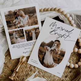 Boho Married & Bright Minimalist Script Christmas シーズンカード