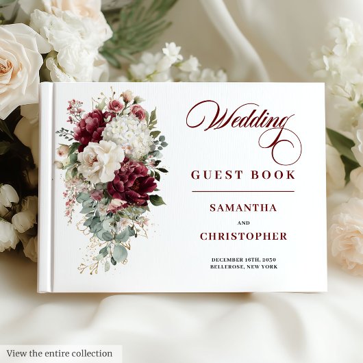 Boho marsala blush gold floral wedding guest book ゲストブック