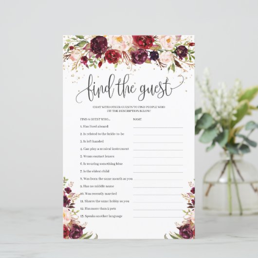 Boho marsala burgundyフローラゲストゲームを見つける (スタンド正面)