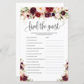 Boho marsala burgundyフローラゲストゲームを見つける (正面/裏面)