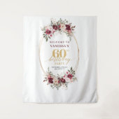 Boho Marsala Gold Floral Burgundy 60th Birthday  タペストリー (正面)
