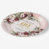 Boho Marsala Gold Roses Elegant 60th Birthday ペーパープレート (アングル)