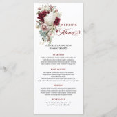 Boho marsala gold roses romantic wedding menu card メニュー (正面)