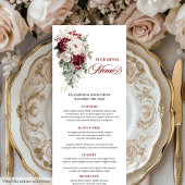 Boho marsala white gold floral wedding menu card メニュー