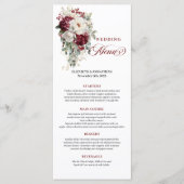Boho marsala white gold floral wedding menu card メニュー (正面)