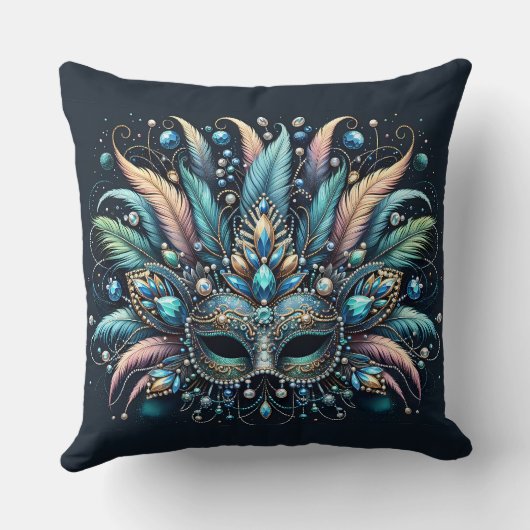 Boho Masquerade Feather Jewel Mask クッション (裏面)