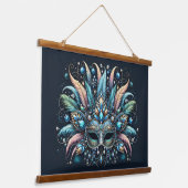 Boho Masquerade Feather Jewel Mask 吊り下げ型タペストリー (傾斜あり)