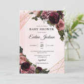 Boho Mauveとマルーンの花金ゴールドフレーム素朴 招待状 (スタンド正面)