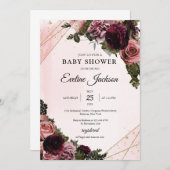 Boho Mauveとマルーンの花金ゴールドフレーム素朴 招待状 (正面/裏面)