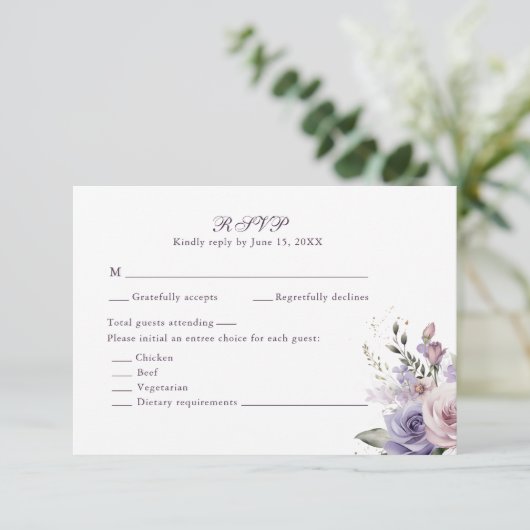 Boho Mauve and Lilac Flowers Wedding RSVP Card (スタンド正面)