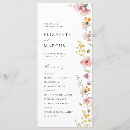 Boho Meadow Wildflower Wedding Program プログラム (正面)