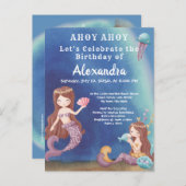 Boho Mermaid、海の誕生日パーティーの下 インビテーションポストカード (正面/裏面)