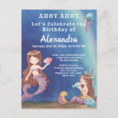 Boho Mermaid、海の誕生日パーティーの下 インビテーションポストカード (正面)