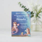 Boho Mermaid、海の誕生日パーティーの下 インビテーションポストカード (スタンド正面)