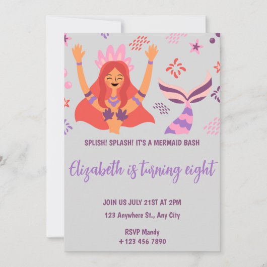 Boho Mermaid Birthday Invitation 招待状 (正面)
