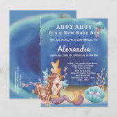 Boho Mermaid、The Sea Boy Baby Shower インビテーションポストカード (正面/裏面)